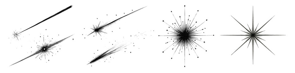 hand-drawn celestial shooting star png cut out element set