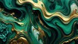 © franxxlin_studio - Abstract marble design with swirling green and gold patterns. Elegant green and gold luxury marble design