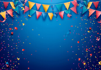 Colorful 3D birthday background triangle flag colorful on blue background