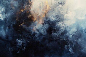 Poster - abstract painting featuring swirling smoke and vibrant flames in a dynamic composition, generating a
