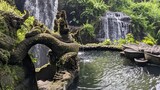 Skulpturen des Taman Beji Griya Waterfalls auf indonesischer Insel Bali