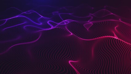 Poster - Technology digital wave background concept.Beautiful motion waving dots texture with glowing defocused particles. Cyber or technology background.