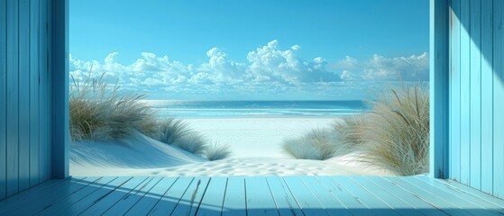 Sticker - A beautiful beach with white sand and blue water. AI.