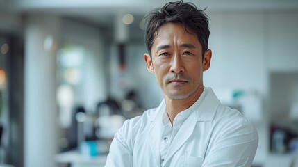 Poster - professional medical researcher standing confidently in modern laboratory environment during daytime