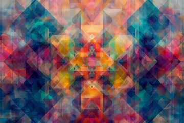 Poster - a dynamic abstract painting featuring an array of colorful triangles in a kaleidoscope of shapes and