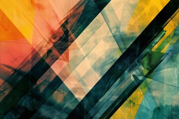 Poster - an abstract painting featuring vibrant and colorful intersecting lines creating a dynamic compositio