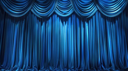 Wall Mural - Curtain. Blue Velvet Curtain on Theater Stage for Cinema Show Background