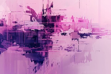 Canvas Print - Geometric shapes breaking apart in a glitchy cascade of pink and purple hues, Geometric shapes breaking apart in a glitchy cascade