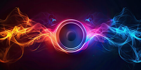 Wall Mural - The musical symbol of the circular audio equalizer. Sound wave vector icon. Illustration isolated on dark background. Abstract digital wave of circle line particles. Futuristic modern background