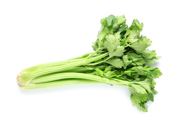 Wall Mural - Fresh green celery bunch on white background