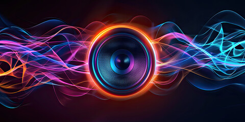 Wall Mural - The musical symbol of the circular audio equalizer. Sound wave vector icon. Illustration isolated on dark background. Abstract digital wave of circle line particles. Futuristic modern background