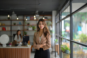 Wall Mural - young indian business woman standing at office