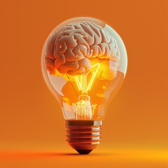 A 3D icon featuring a light bulb integrated with a brain, symbolizing the concept of creative thinking and idea generation. This visually engaging illustration is perfect for conveying the idea of