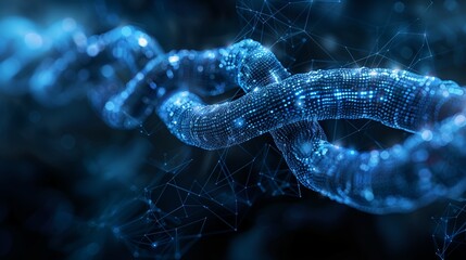 Poster - Blue Digital Chain Representing Advanced Technology and Data Flow in a Futuristic Setting