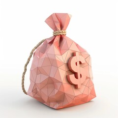 3D Render, Low Poly style of a money bag, on isolated white background, Generative AI