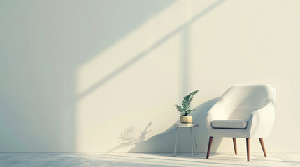 Aufkleber - Light and shadows in a minimalist interior with an armchair and houseplant