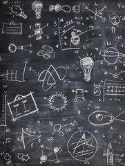 Aufkleber - A vibrant chalkboard is filled with abstract shapes and colorful spirals, showcasing creativity and imagination in an educational environment. Generative AI