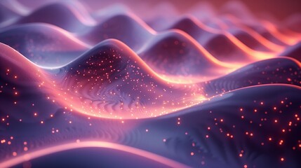 Poster - Abstract Waves of Light and Color Flowing Through a Digital Landscape at Dusk