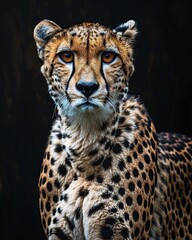 Wall Mural - Portrait of cheetah (Acinonyx jubatus) on black studio background