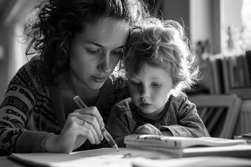 Wall Mural - a woman and a child sitting at a table