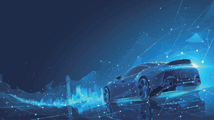 Wall Mural - Abstract blue background with car and city. Vector illustration. Technology concept