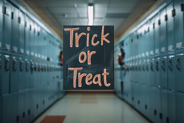 Wall Mural - Spooky School Collage: Photos of a haunted school with ghost students, lockers, and classrooms. The text 