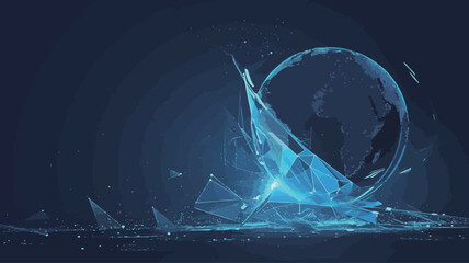 Wall Mural - Abstract polygonal globe with connecting dots and lines on dark blue background.