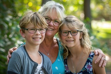 a woman and two children posing for a picture