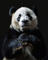 Wall Mural - Portrait of a panda isolated on black background. Studio shot.