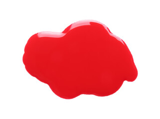 Sticker - Blot of red printer ink isolated on white, top view