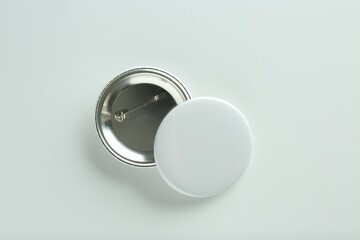 Poster - Button badges on white background, flat lay. Mockup for design