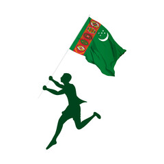 Wall Mural - Vector illustration of man running and holding Turkmenistan flag in hands on transparent background