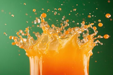 Wall Mural - Orange Juice Splashing on Green Background