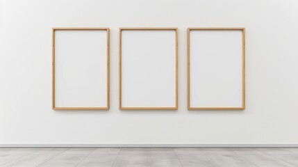 Wall Mural - Frame On White Wall. Blank Wooden Frames Mockup for Gallery Display