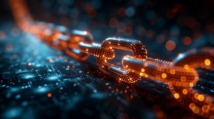 Poster - innovative digital chain representation illuminated with bright lights in a high-tech environment