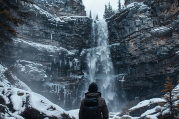 Wall Mural - a person standing in front of a waterfall