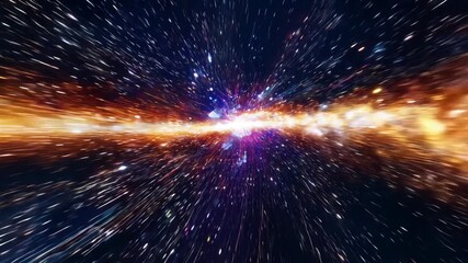 Poster - Traveling through wormhole in deep space. Interstellar travel and cosmic exploration concept. Science fiction animation. Flight through universe