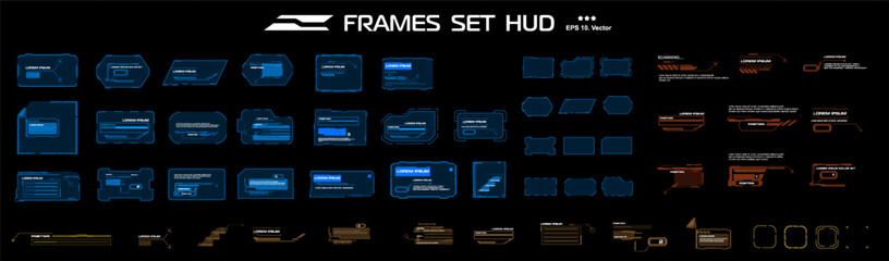 Wall Mural - Set modern frames, blocks and pointers. Windows and frames for the HUD user interface. Frames with information and data. Graphic modern HUD interface elements. Vector templates with frames