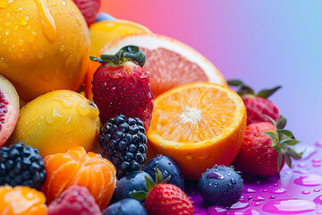 Ai generated image of group assortment fresh natural mix fruits colorful harvest