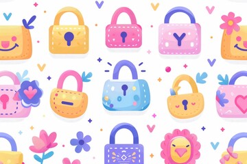 Poster - Playful array of pastel emoticon locks on a lively background, representing secure and joyful digital interactions.