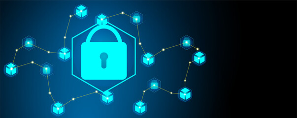 Internet or digital security concepts. Glowing padlock secure big data and information. Cyber technology blue background