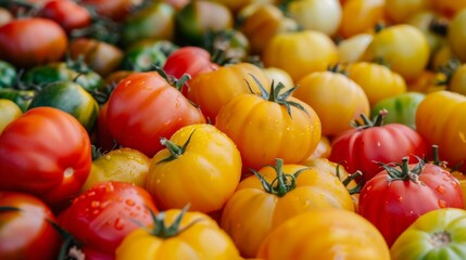 Wall Mural - Assorted Fresh Tomatoes in Vibrant Red and Yellow Hues