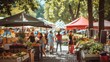 © Julia Jones - Sunny Day at the Outdoor Community Market Among Trees