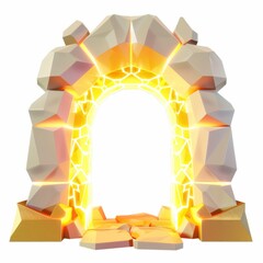 Poster - 3D Render, Low Poly style of golden light magic portal, on isolated white background, Generative AI