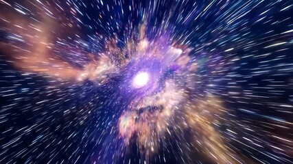 Poster - Traveling through wormhole in deep space. Interstellar travel and cosmic exploration concept. Science fiction animation. Flight through universe