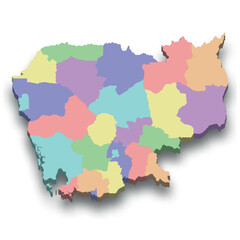  3d isometric colored map of Cambodia