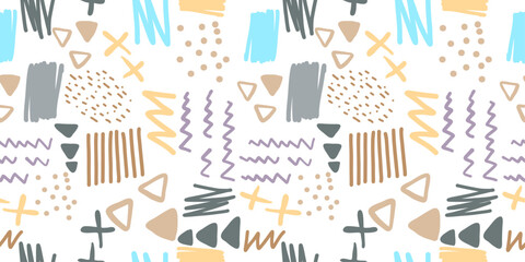 Fototapete - A hand-drawn pattern of dashes and crosses, various abstractions drawn with markers.