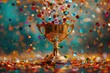 © EUT - Golden trophy with confetti. Perfect for celebrations of success and achievement.