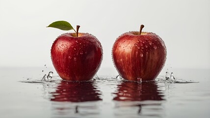 Two red apples with water droplets isolated on white background. realstatic photo