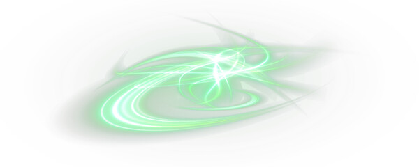 Wall Mural - Vector png background with green glowing lines. Green glowing lines of speed. Light glow effect. Light trail wave, fire trail line and glow curve swirl.